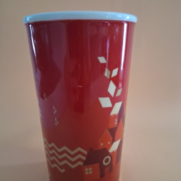 Starbucks Tall Coffee Tea Mug 2013 22 Oz Red Christmas Holiday Village - Picture 4 of 5